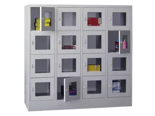lockerkast,HxBxD 1518x1600x500mm,4x4vakken,RAL7035,front RAL3000 - 1
