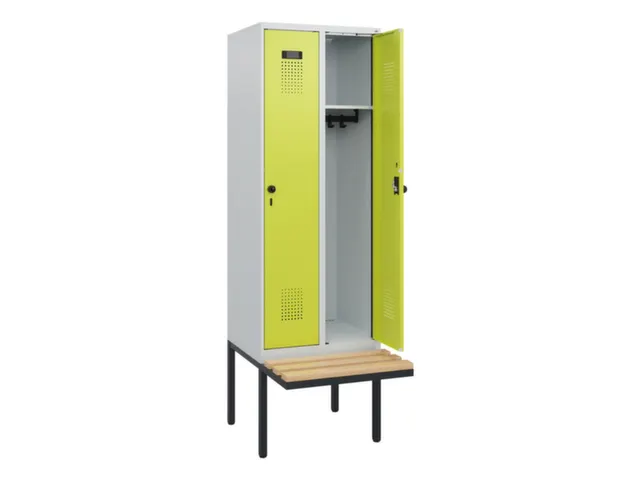 locker met bank,HxBxD 1950x600x815mm,2vak,vak B 300mm,draaigrendel