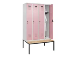 locker met bank,HxBxD 2120x1200x815mm,4vak,vak B 300mm,draaigrendel