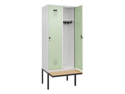 locker met bank,HxBxD 2120x800x815mm,2vak,vak B 400mm,draaigrendel
