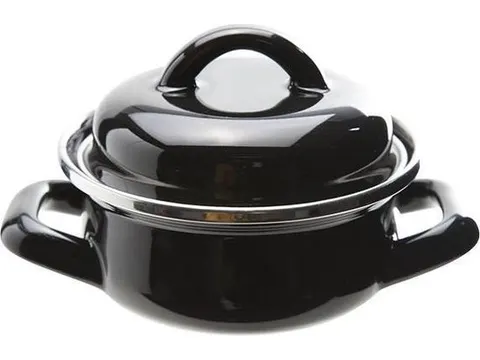 Serveerpan Zwart email 10cm 300ml 2 handvaten
