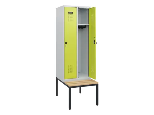 locker met bank,HxBxD 1950x600x815mm,2vak,vak B 300mm,draaigrendel