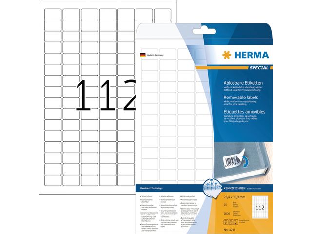 Etiket Herma 4211 Movables 25.4x16.9mm Verwijderbaar Wit 2800 stuks | HermaLabels.be