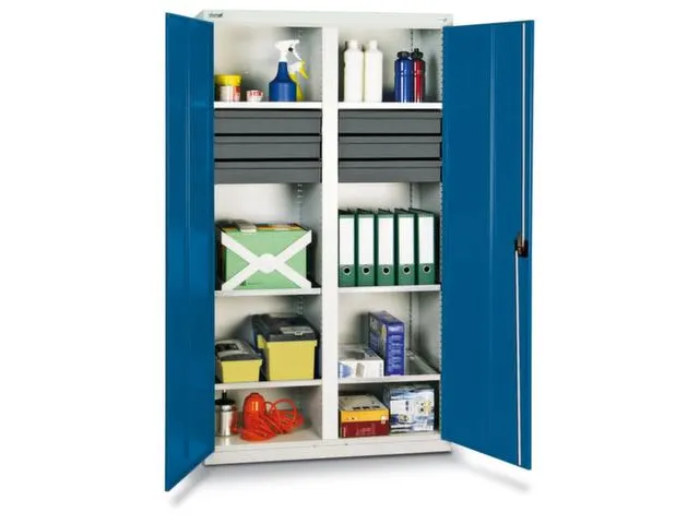 Materiaalkast 1800x1000x500mm 6legborden Uitschuifbaar 6laden Ral5010