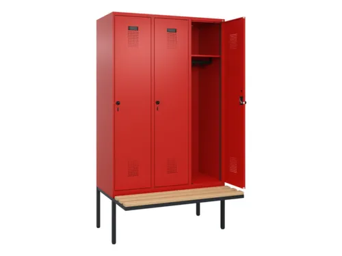 locker met bank,HxBxD 2120x1200x815mm,3vak,vak B 400mm,draaigrendel
