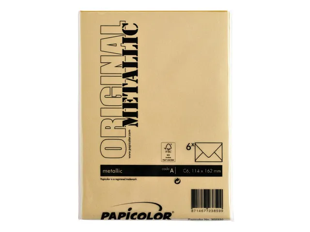Enveloppe Papicolor C6 114x162mm or métallisé paquet 6 pièces