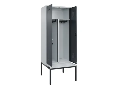 PBM-locker met bank,HxBxD 2120x800x815mm,2vak,vak B 400mm,draaigrendel