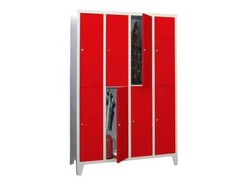 lockerkast,HxBxD 1850x1200x500mm,4x2vakken,RAL7035,front RAL3000