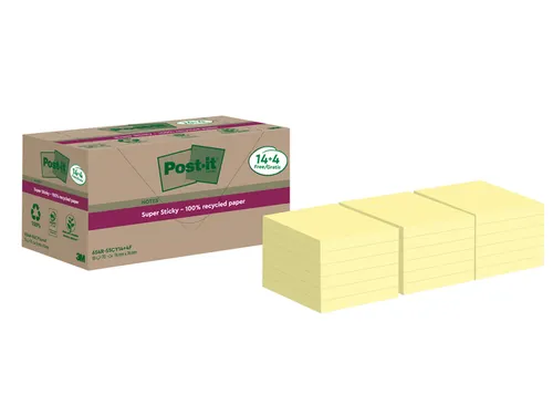 Memoblok Post-it 654 RSS12CY 76x76mm geel 14+4 gratis