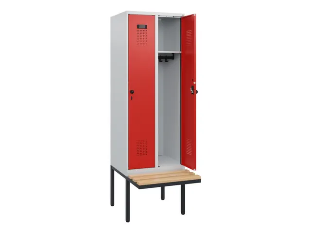 locker met bank,HxBxD 1950x600x815mm,2vak,vak B 300mm,draaigrendel