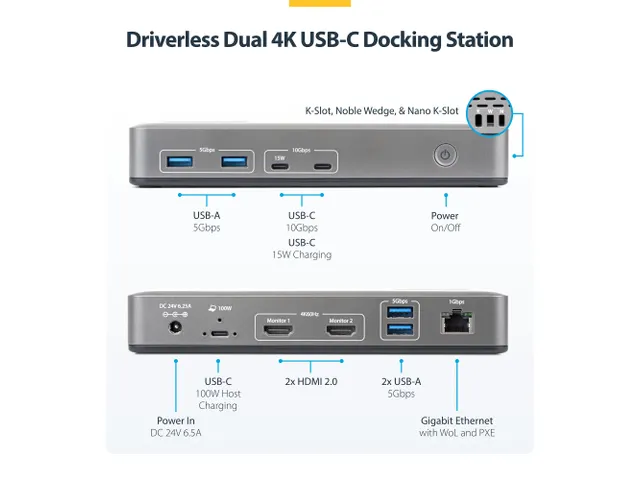 StarTech USB-C Dockingstation 2x HDMI 4K60, LAN, 100W PD
