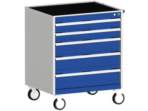 ladekast verrijdbaar 980x800x650mm 5laden RAL7035 front RAL5010