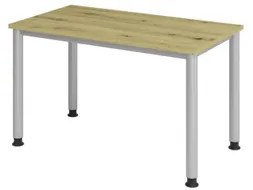 bureau,HxBxD 685-810x1200x670mm,blad eiken,4voeten zilverkleurig