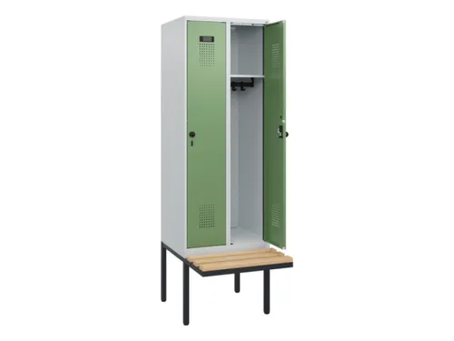 locker met bank,HxBxD 1950x600x815mm,2vak,vak B 300mm,draaigrendel
