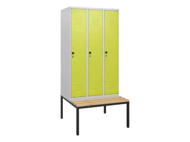 locker met bank,HxBxD 1950x900x815mm,3vak,vak B 300mm,draaigrendel