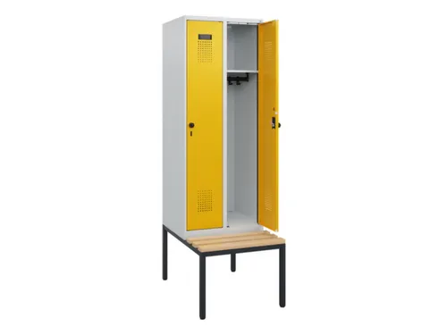 locker met bank,HxBxD 1950x600x815mm,2vak,vak B 300mm,draaigrendel