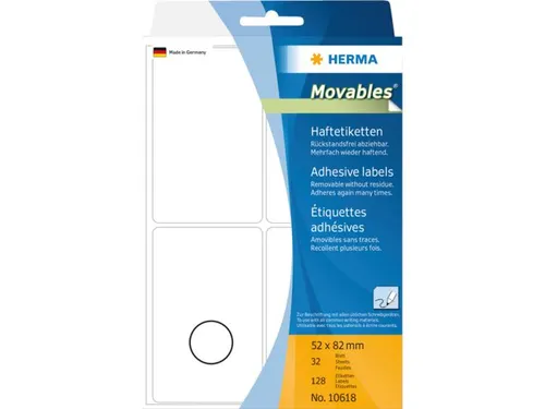 HERMA 10618 Verwijderbare universele etiketten 52x82mm Wit 96 stuks