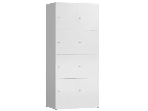 Lockerkast 1800x800x500mm 2x4 vakken cilinderslot, sokkel, RAL9003