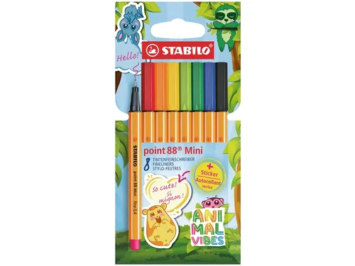 Fineliner STABILO point 88 Animal Vibes mini fijn assorti 8 stuks