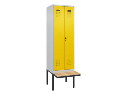 PBM-locker met bank,HxBxD 2120x600x815mm,2vak,vak B 300mm,draaigrendel