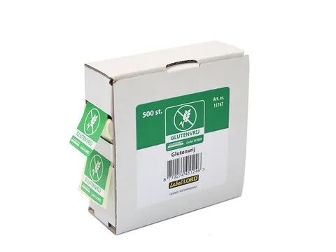 Voedseletiketten 86x33x89mm Aqualabel Glutenvrij Dispenser 500 stuks