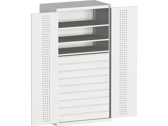 systeemkast HxBxD 2000x1050x650mm 3xStalen bodem 9laden Ral7035