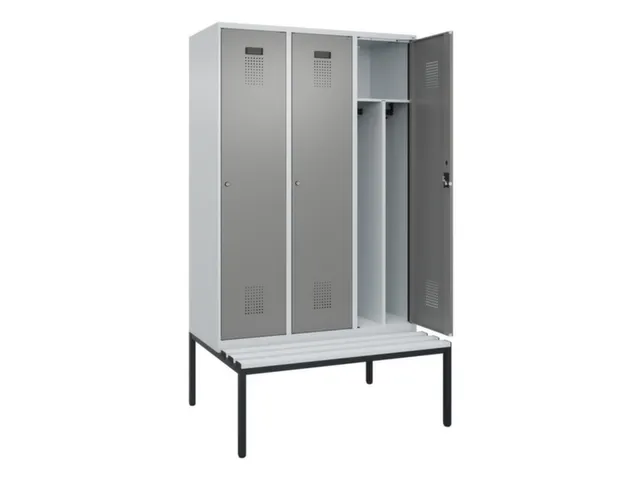 locker met bank,voor scheiding van kleding,HxBxD 2120x1200x815mm,3vak