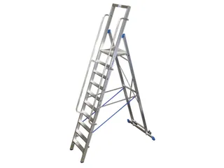verrijdbare treden-platformladder eenzijdig 10treden stand H 2 35m - 2