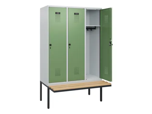 locker met bank,HxBxD 1950x1200x815mm,3vak,vak B 400mm,draaigrendel