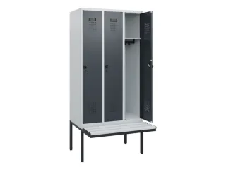 locker met bank,HxBxD 1950x900x815mm,3vak,vak B 300mm,draaigrendel - 1