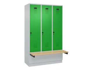 locker met bank,HxBxD 1950x1200x815mm,3vak,vak B 400mm,draaigrendel - 2