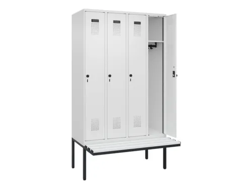 locker met bank,HxBxD 2120x1200x815mm,4vak,vak B 300mm,draaigrendel