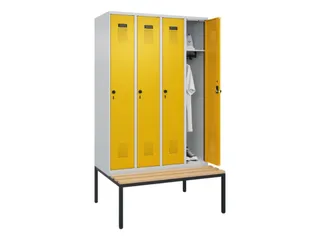 locker met bank,HxBxD 2120x1200x815mm,4vak,vak B 300mm,draaigrendel - 1