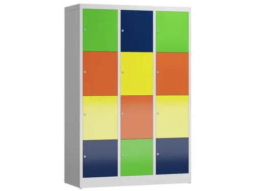 Lockerkast 1800x1185x500mm 3x4 vakken cilinderslot, sokkel, Multicolor