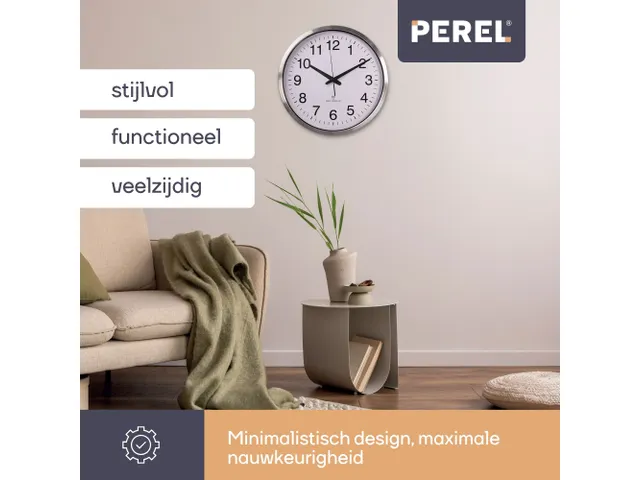 Aluminium Wandklok Ø50cm Radio controlled cijferaanduiding Zilver