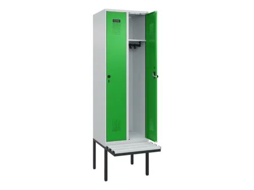 locker met bank,HxBxD 2120x600x815mm,2vak,vak B 300mm,draaigrendel