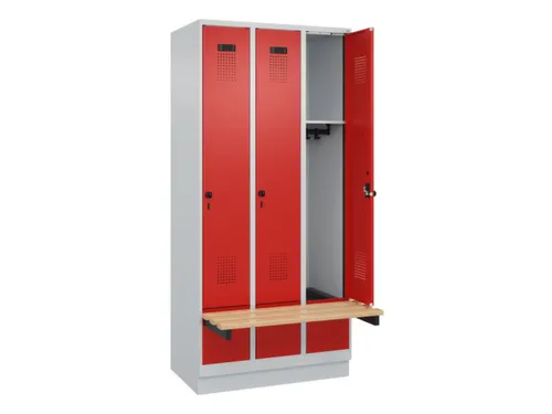 locker met bank,HxBxD 1950x900x815mm,3vak,vak B 300mm,draaigrendel