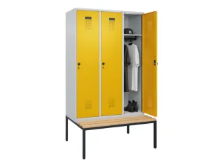 locker met bank,HxBxD 2120x1200x815mm,3vak,vak B 400mm,draaigrendel - 1