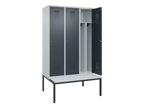 locker met bank,voor scheiding van kleding,HxBxD 2120x1200x815mm,3vak