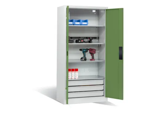 acculaadkast 1950x930x500mm 5stekkerdozen 230V cil.-slot front RAL6011