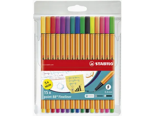 Fineliner Stabilo Point 88 0.4mm 15 Stuks Assorti Inclusief 5X Neon