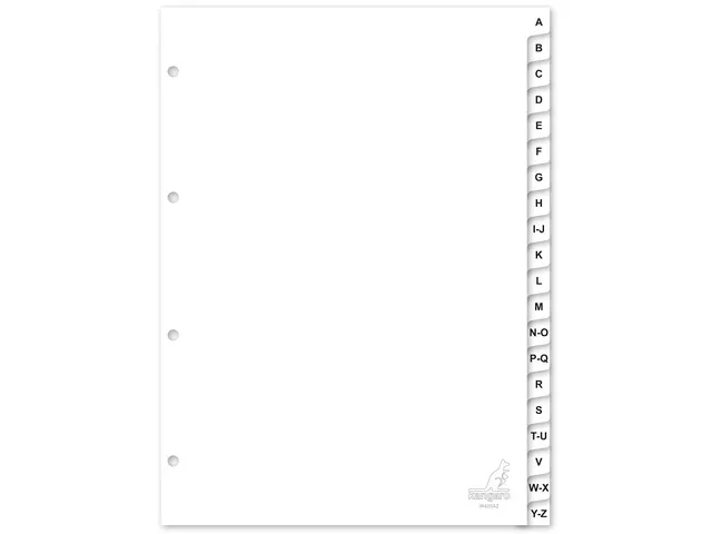 Tabblad Kangaro A4 letters PP 120 micron wit 4-gaats 20-delig A-Z