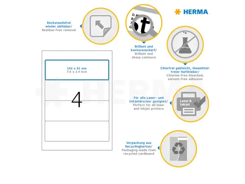 HERMA 10141 Rugetiket breed 192x61mm Verwijderbaar Wit 400 stuks