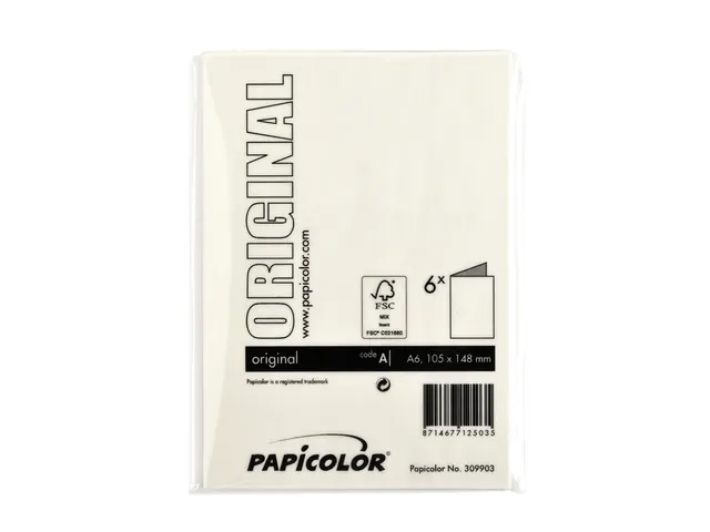 Correspondentiekaart Papicolor dubbel 105x148mm anjerwit pak à 6 stuk