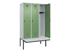 locker met bank,HxBxD 2120x1200x815mm,3vak,vak B 400mm,draaigrendel