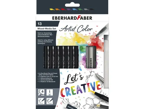Mixed media set Eberhard Faber 13-dlg 8x duo brush/fineliner, 2x pigme