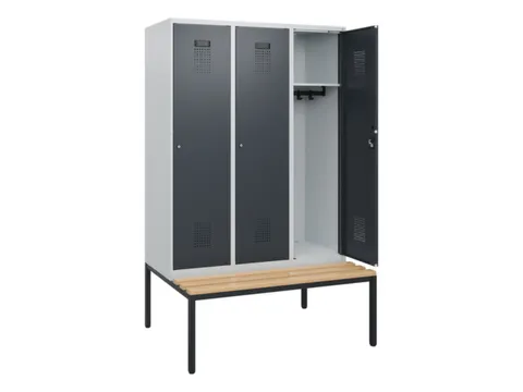 locker met bank,HxBxD 1950x1200x815mm,3vak,vak B 400mm,cilinderslot