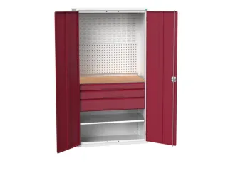 Systeemkast 2000x1050x550mm 1xlegbord 3laden RAL7035+RAL3004 - 1