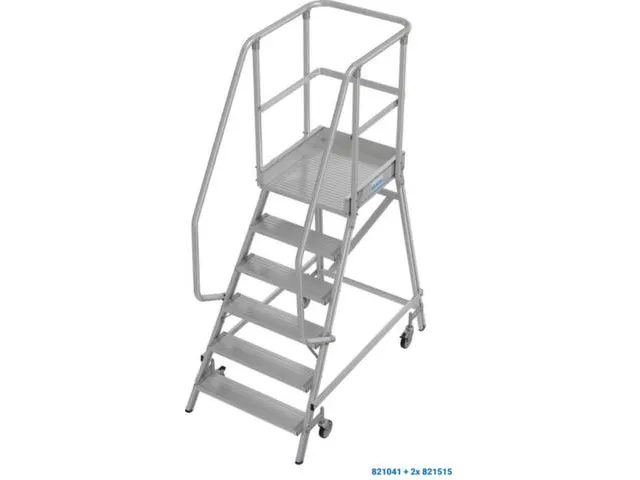 bordestrap,verrijdbaar,bordes H 1,45m,6treden,aluminium,4zwenkwielen