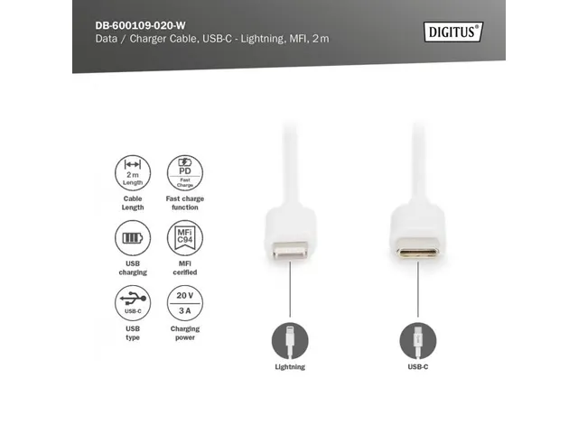 Lightning naar USB-C data-/oplaadkabel MFI-gecertificeerd 2m